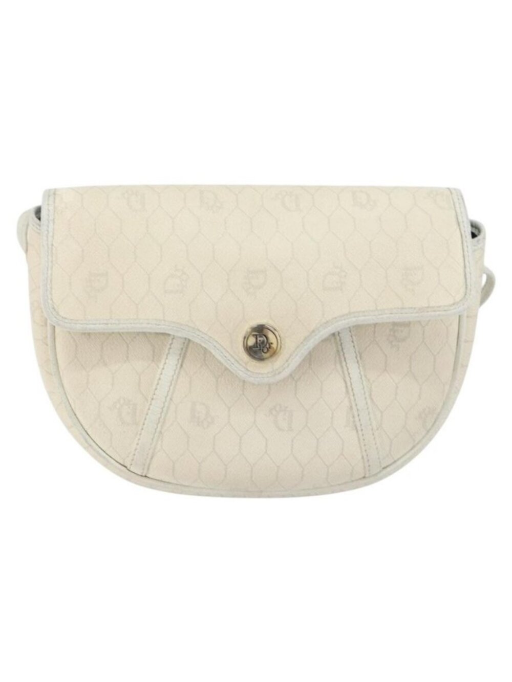 Authentic Christian Dior Honeycomb Canvas Chain Shoulder Bag PVC White Gold - Picture 9 of 16